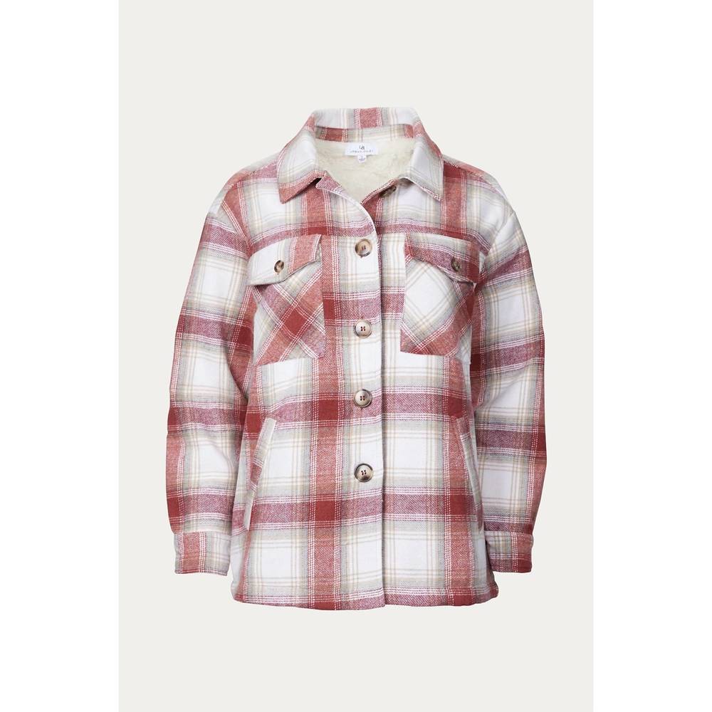 NEW URBAN DAIZY checked sherpa-lined shacket in terracotta